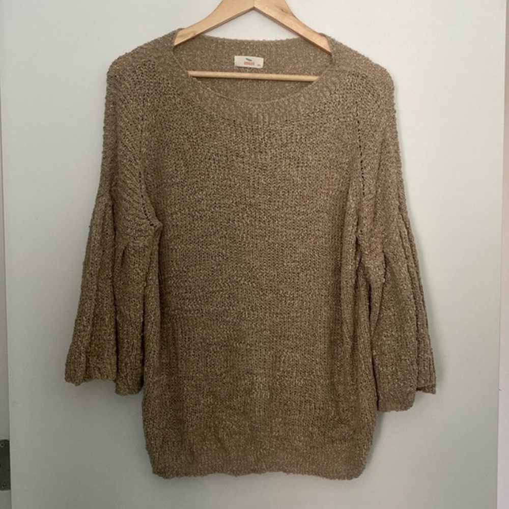 Bell-Sleeve Light Knit Beige Sweater